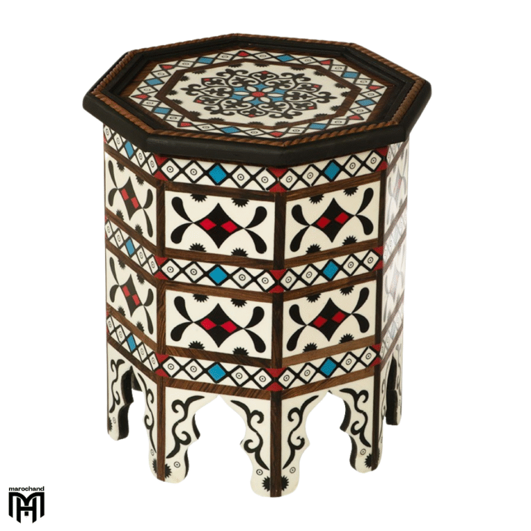 Moroccan Colorful Resin Octagonal Table | Natural Wood & Resin Art Coffee Table