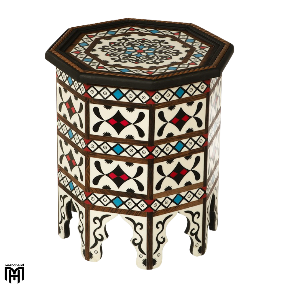 Moroccan Colorful Resin Octagonal Table | Natural Wood & Resin Art Coffee Table