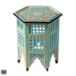 Wood Coffee Table | Moroccan Light Blue Hexagonal Table - Natural Wood