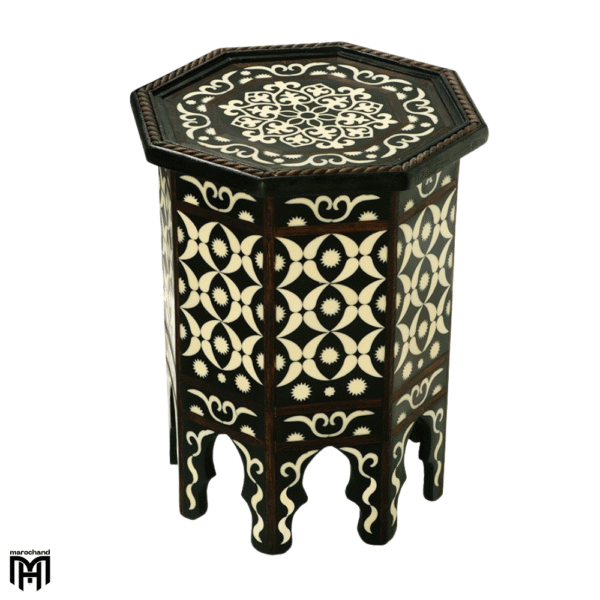 Moroccan Dark Brown Octagonal Resin Table Natural Wood & Resin Art Piece