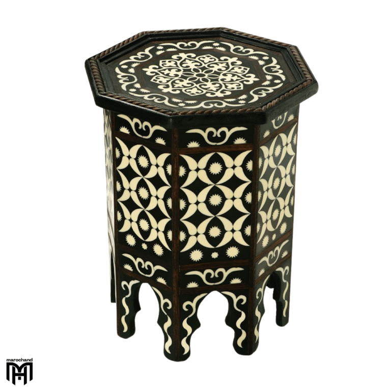 Moroccan Dark Brown Octagonal Resin Table Natural Wood & Resin Art Piece