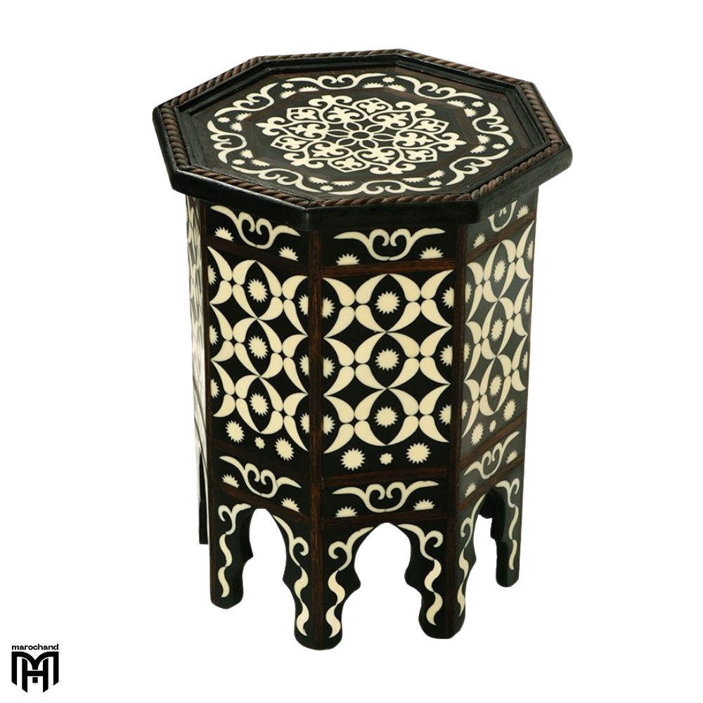 Moroccan Dark Brown Octagonal Resin Table Natural Wood & Resin Art Piece