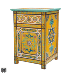 Moroccan Nature Wood Bedside Table with Drawers | Slim Vintage Nightstand
