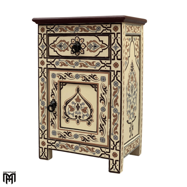 Moroccan Oriental Bedside Table in Nature Wood | Vintage Nightstand with Drawers