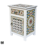 Moroccan Oriental White Bedside Table - Hand-Painted Nature Wood Nightstand