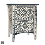 Moroccan Oriental Cream-White & Black Bedside Table - Handmade Wood Nightstand