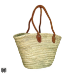 Moroccan Palm Bag with Long Leather Handles - Boho Tote & Shoulder Bag