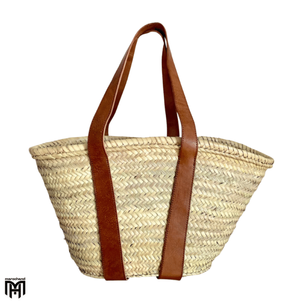 Moroccan Palm Leaf Bag with Leather Handles - Boho Tote & Shoulder Bag