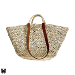 Moroccan Palm Leaf Shoulder Bag with Leather Handles - Boho Tote & Beach Bag
