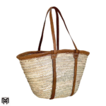 Moroccan Basket Bag with Light Brown Leather Straps - Boho Crossbody & Shoulder Bag