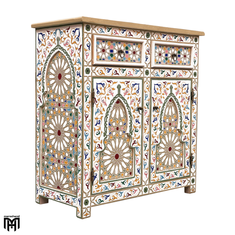 Moroccan Colorful Oriental Chest of Drawers TALAYA - Hand-Painted Tall Narrow Dresser