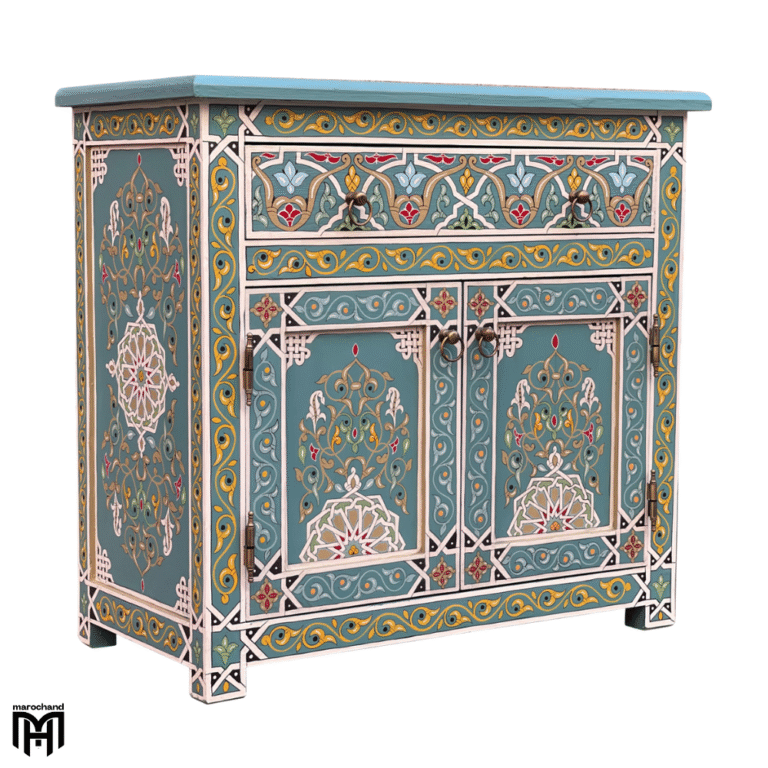 Moroccan Hand-painted Chest of Drawers ELENYA - Tall Narrow Dresser with Drawers