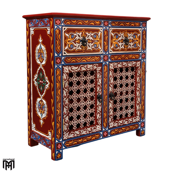 Moroccan Hand-Painted Chest of Drawers - Tall Narrow Dresser with Vintage Design