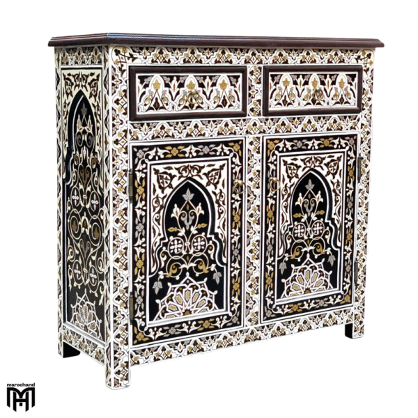 Moroccan Hand-Painted Chest of Drawers HAMIDOU-K - Nature Wood Tall Narrow Dresser
