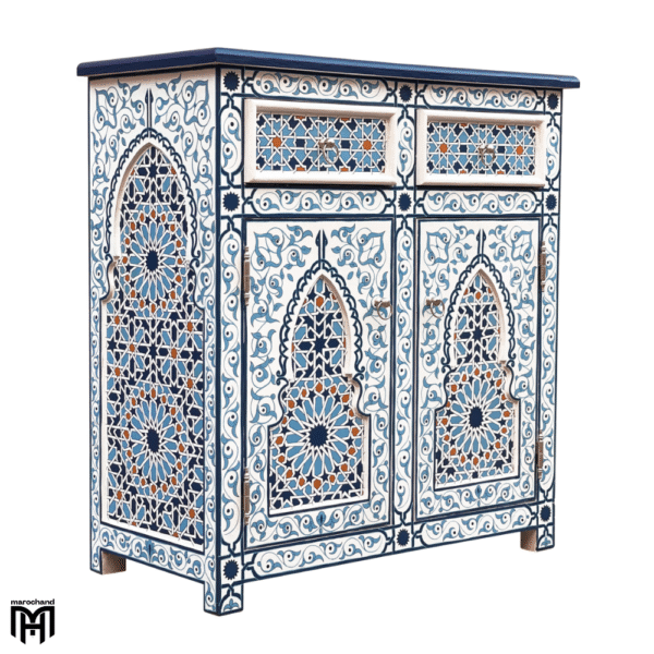 Moroccan Handmade Colorful Chest of Drawers JUMANA - Tall Narrow Dresser with Vibrant Design
