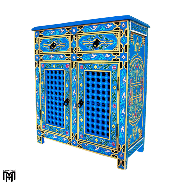 Moroccan Hand-Painted Blue Chest of Drawers MAJORELLE - Tall Narrow Dresser