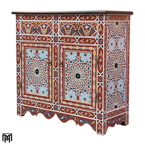 Moroccan Hand-Painted Chest of Drawers MAZAR - Tall Narrow Dresser