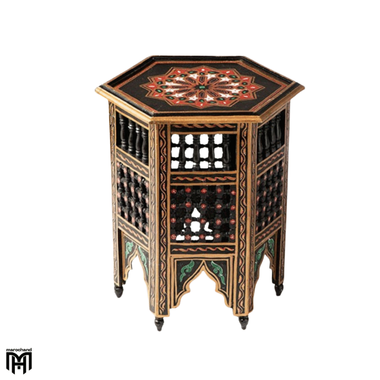 Black and Gold Hexagonal Natural Wood Table