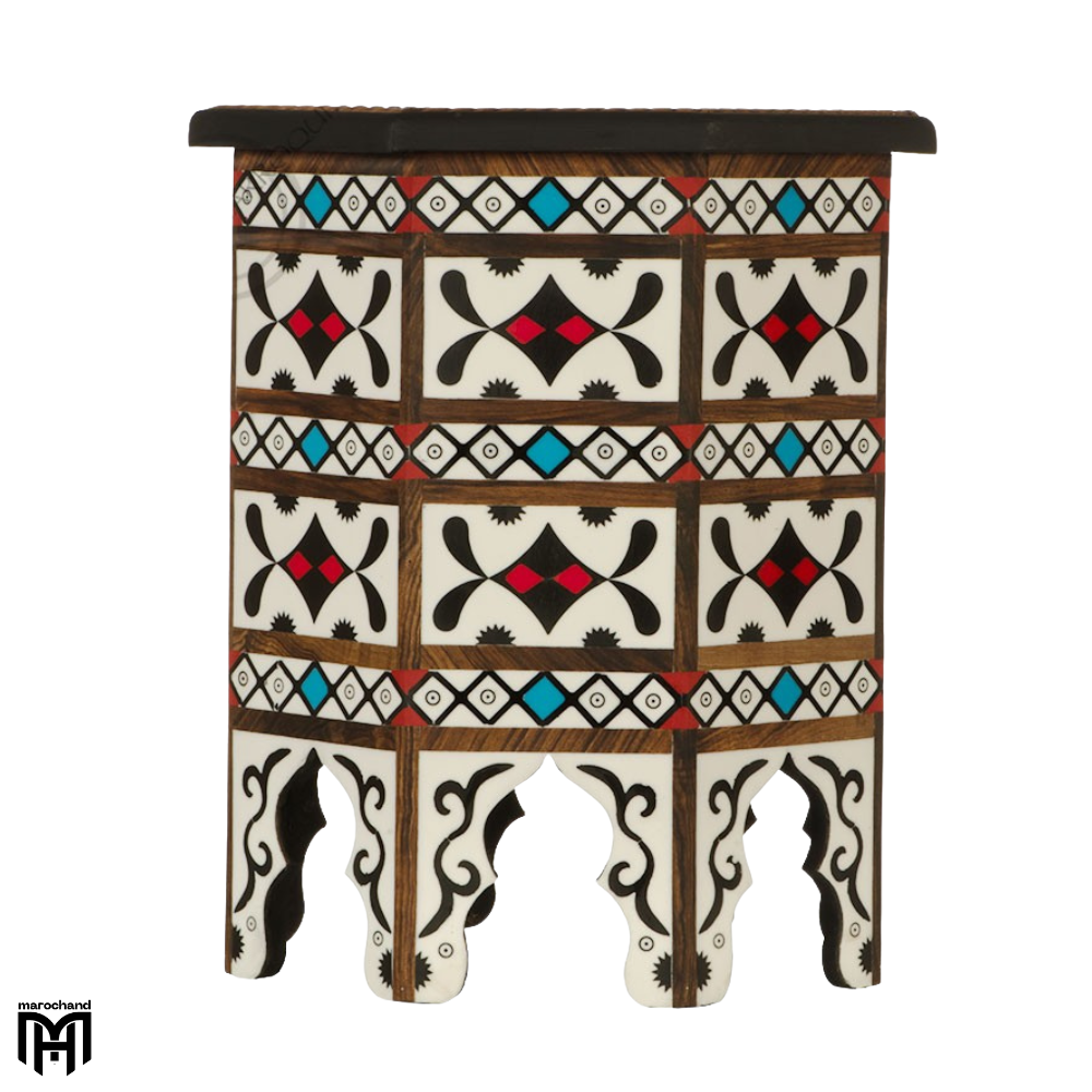 Moroccan Colorful Resin Octagonal Table | Natural Wood & Resin Art Coffee Table