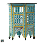 Wood Coffee Table | Moroccan Light Blue Hexagonal Table - Natural Wood