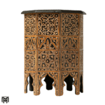 Moroccan Octagonal Table with Henna Drawings Hand-Painted Natural Wood Art Piece