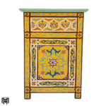 Moroccan Nature Wood Bedside Table with Drawers | Slim Vintage Nightstand