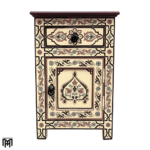 Moroccan Oriental Bedside Table in Nature Wood | Vintage Nightstand with Drawers
