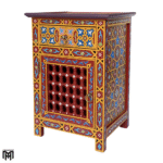 Moroccan Oriental Red & Yellow Bedside Table - Nature Wood Nightstand