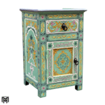 Moroccan Oriental Green Bedside Table - Handmade Nature Wood Nightstand
