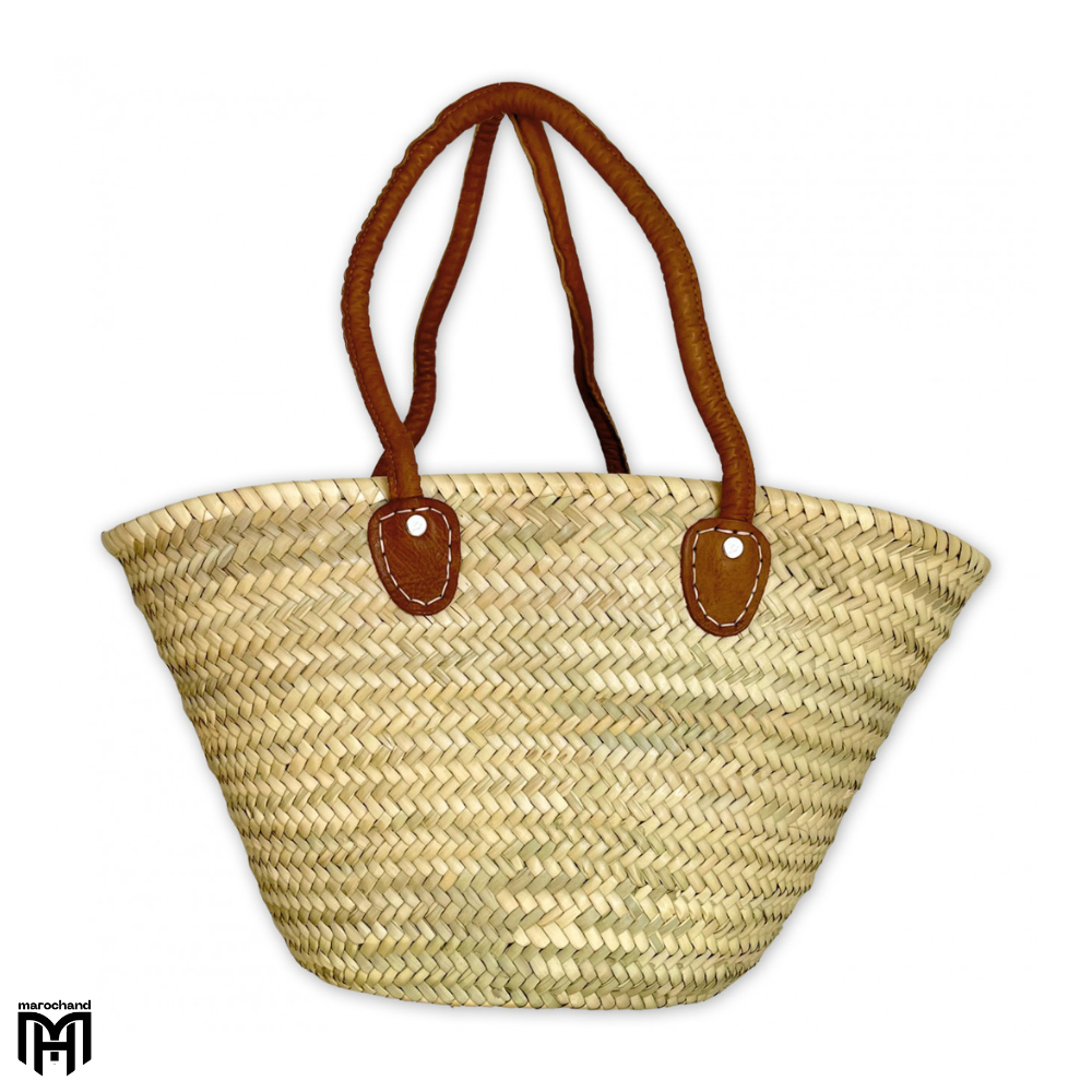 Moroccan Palm Bag with Long Leather Handles - Boho Tote & Shoulder Bag