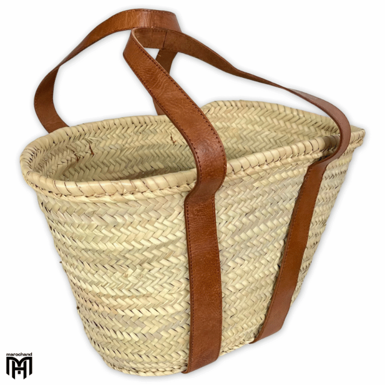 Moroccan Palm Leaf Bag with Leather Handles - Boho Tote & Shoulder Bag