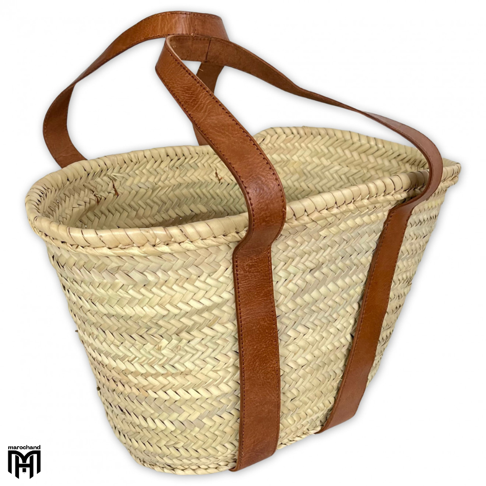 Moroccan Palm Leaf Bag with Leather Handles - Boho Tote & Shoulder Bag