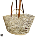 Moroccan Palm Leaf Shoulder Bag with Leather Handles - Boho Tote & Beach Bag