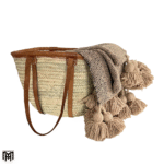 Moroccan Basket Bag with Light Brown Leather Straps - Boho Crossbody & Shoulder Bag