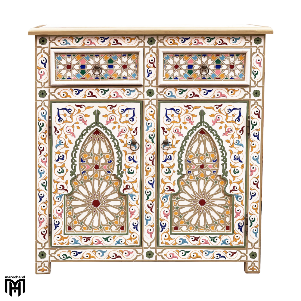 Moroccan Colorful Oriental Chest of Drawers TALAYA - Hand-Painted Tall Narrow Dresser