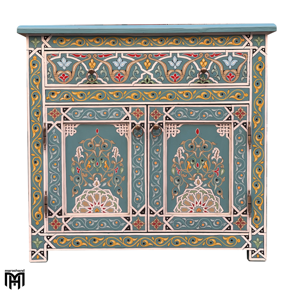 Moroccan Hand-painted Chest of Drawers ELENYA - Tall Narrow Dresser with Drawers
