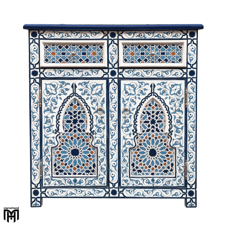 Moroccan Handmade Colorful Chest of Drawers JUMANA - Tall Narrow Dresser with Vibrant Design