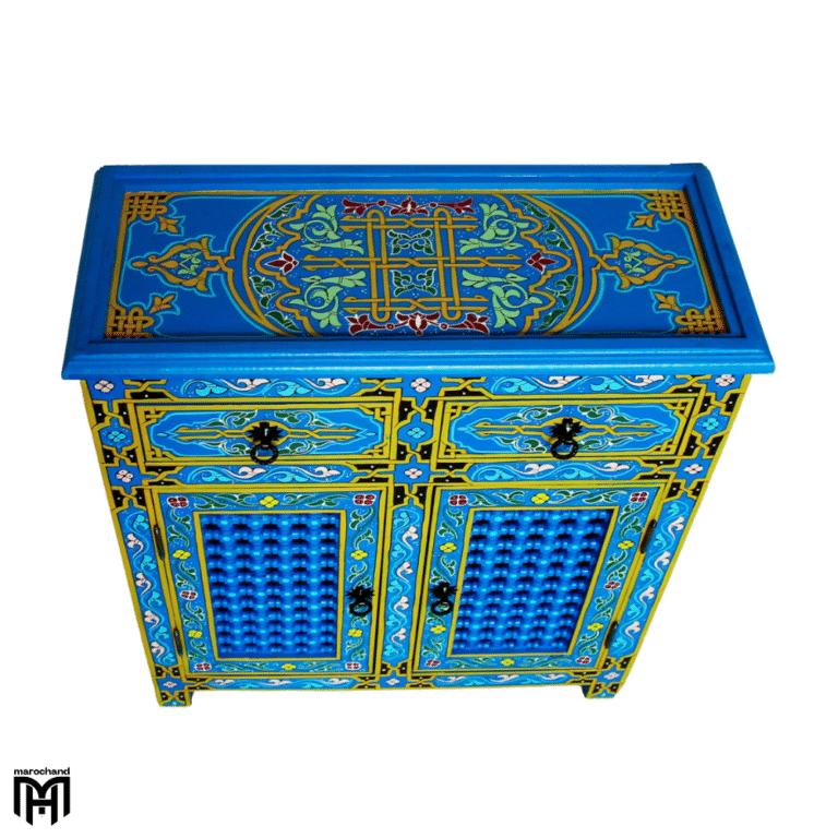 Moroccan Hand-Painted Blue Chest of Drawers MAJORELLE - Tall Narrow Dresser