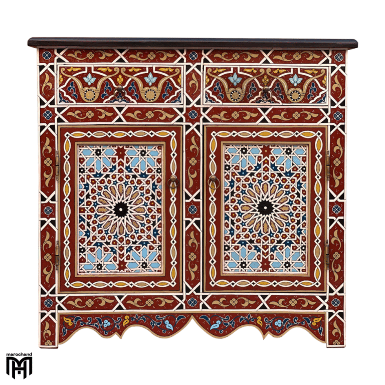 Moroccan Hand-Painted Chest of Drawers MAZAR - Tall Narrow Dresser