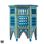 Wood Coffee Table | Moroccan Blue Hexagonal Natural Wood Table