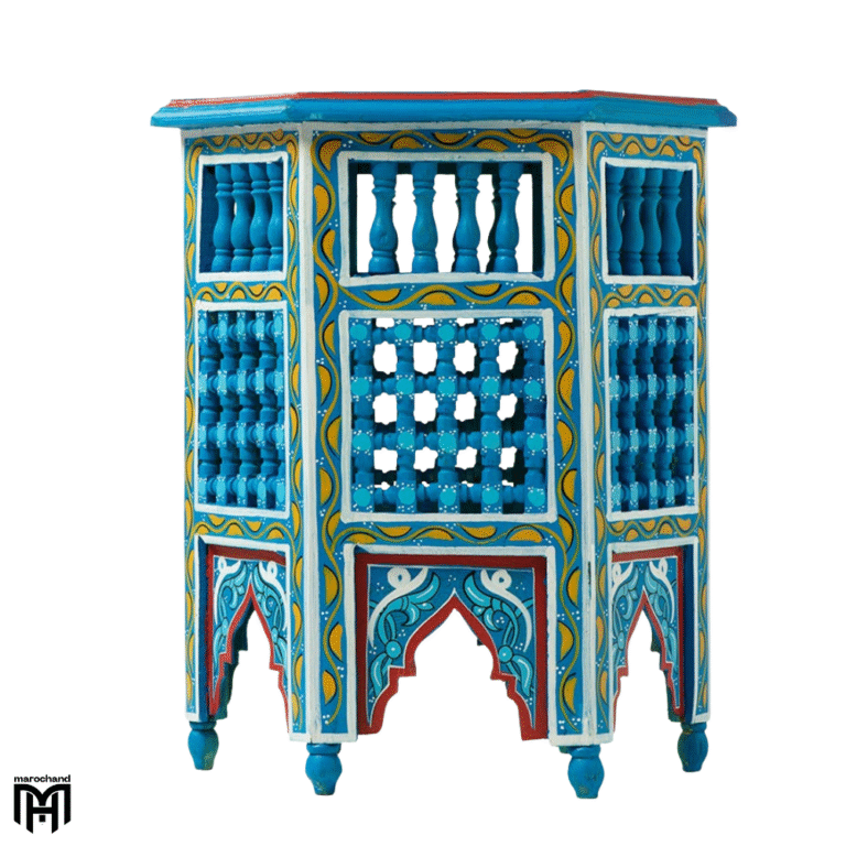 Wood Coffee Table | Moroccan Blue Hexagonal Natural Wood Table