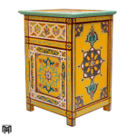 Moroccan Nature Wood Bedside Table with Drawers | Slim Vintage Nightstand