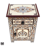 Moroccan Oriental Bedside Table in Nature Wood | Vintage Nightstand with Drawers