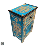 Moroccan Oriental Blue Bedside Table - Nature Wood Nightstand with Drawers
