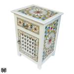 Moroccan Oriental White Bedside Table - Hand-Painted Nature Wood Nightstand