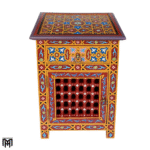 Moroccan Oriental Red & Yellow Bedside Table - Nature Wood Nightstand