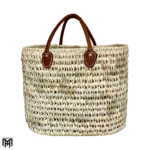 LARA Moroccan Palm Leaf Tote Bag with Leather Handle - Unisex Vintage Boho Bag