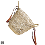 Moroccan Palm Leaf Shoulder Bag with Leather Handles - Boho Tote & Beach Bag