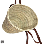 Moroccan Basket Bag with Dark Brown Leather Handles & Straps - Boho Tote & Shoulder Bag
