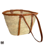 Moroccan Basket Bag with Light Brown Leather Straps - Boho Crossbody & Shoulder Bag